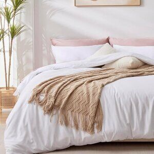 LINENLINE Full Duvet Cover Set – Rayon from Bamboo, White, 80"x90" – No Comforte